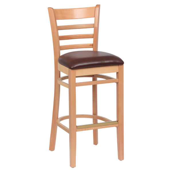 Ladder Back Bar Stool- Hardwood & Upholstered Seat (1 ea/cs)