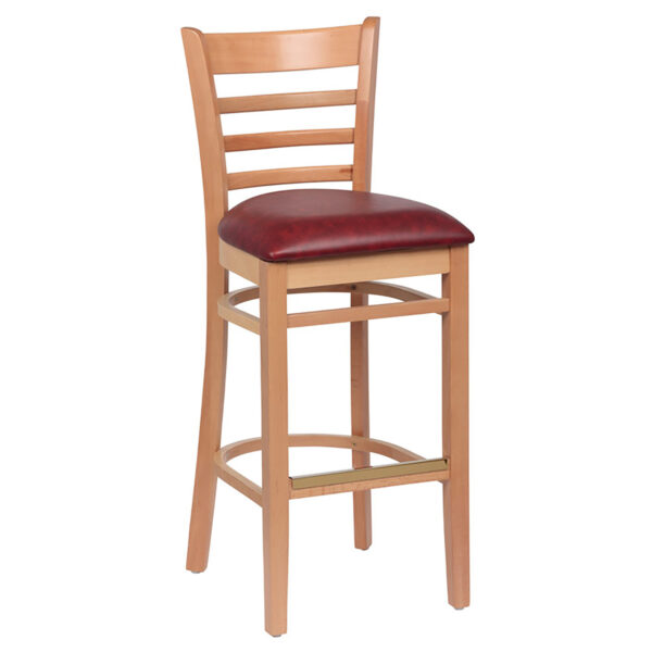 Ladder Back Bar Stool- Hardwood & Upholstered Seat (1 ea/cs) - Image 4