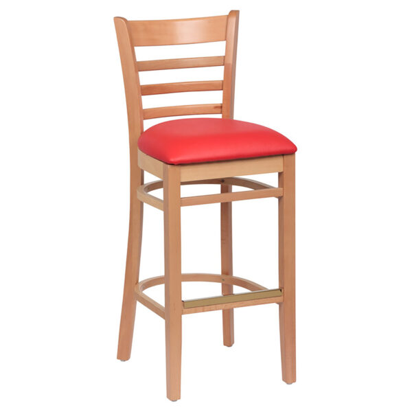 Ladder Back Bar Stool- Hardwood & Upholstered Seat (1 ea/cs) - Image 2