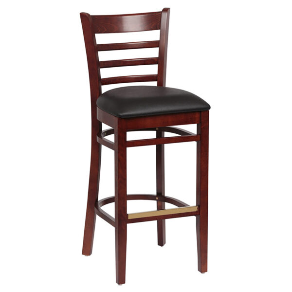 Ladder Back Bar Stool- Hardwood & Upholstered Seat (1 ea/cs) - Image 6