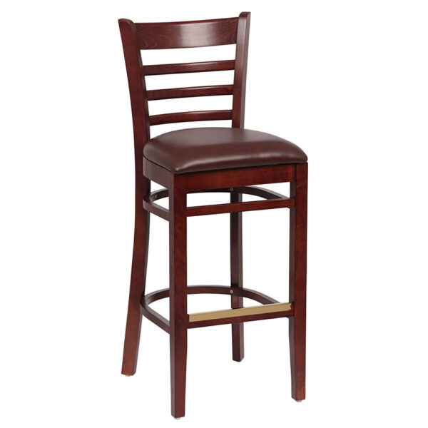 Ladder Back Bar Stool- Hardwood & Upholstered Seat (1 ea/cs) - Image 5