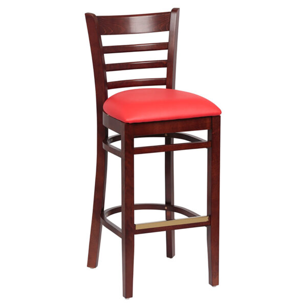 Ladder Back Bar Stool- Hardwood & Upholstered Seat (1 ea/cs) - Image 7